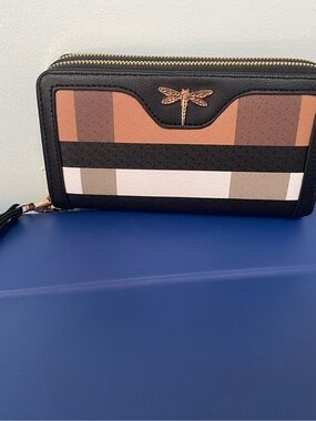 Striped Zip Wallet with Dragonfly Accent-